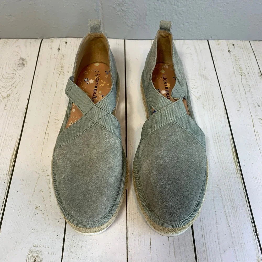 Lucky Brand Jenife Espadrille Flats Suede Sage Grey Women's Size 7